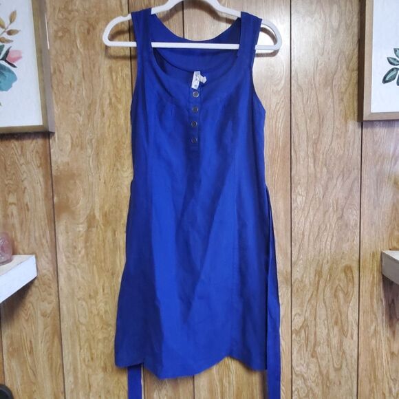 Maeve | Blue Linen Sheath Dress with Belt | Size 2 - Picture 5 of 8
